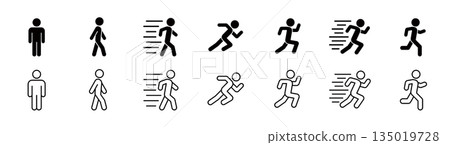 一套統一的人體象形圖(行走、匆忙、停止、開始衝刺、跑步、最後衝刺、跑步) 一套統一的人體象形圖(行走、匆忙、停止、開始衝刺、跑步、最後衝刺、跑步) 135019728
