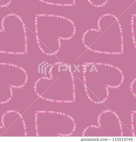 Pink hearts of shiny pearls on a purple background. Watercolor seamless pattern for weddings, Valentine's Day, Mother's Day, birthdays, cards, greetings, gift wrapping 135019746