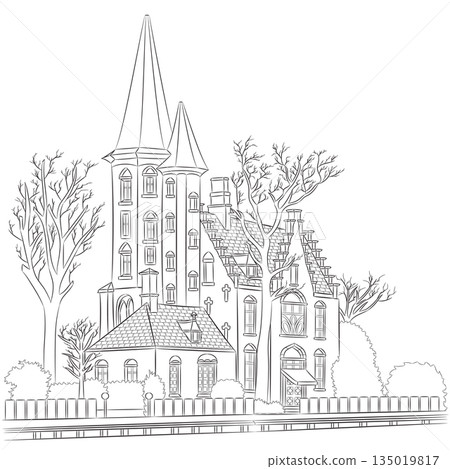 Vector drawing of historic building in Bruges Belgium Vector drawing of historic building in Bruges Belgium 135019817