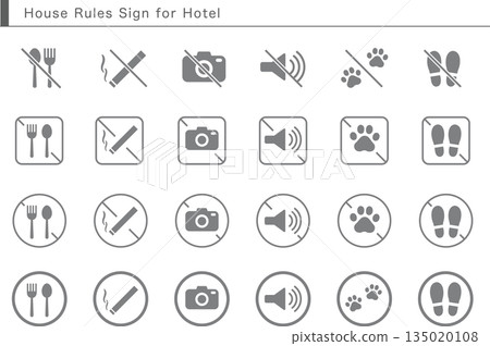 Pictogram icon set for hotel and accommodation facility rules 135020108
