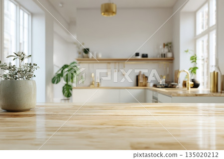 Modern minimalist kitchen with spacious layout, generated AI 135020212