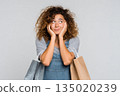 Beautiful woman shopping in supermarket and deciding what to buy, generated AI 135020239