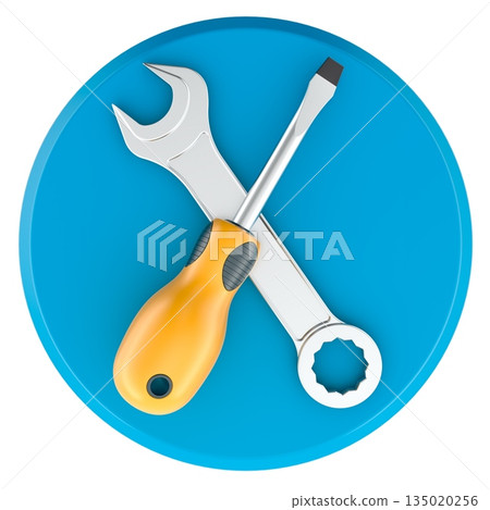 Tools icon, wrench and screwdriver. 3D rendering 135020256