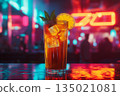 Long Island Iced Tea at Neon-Lit Nightclub Bar 135021081