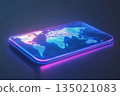 Futuristic Smartphone with Holographic World Map Projection: Innovation and Connectivity 135021083