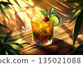 Mai Tai Cocktail with Tropical Garnish at Sunset 135021088