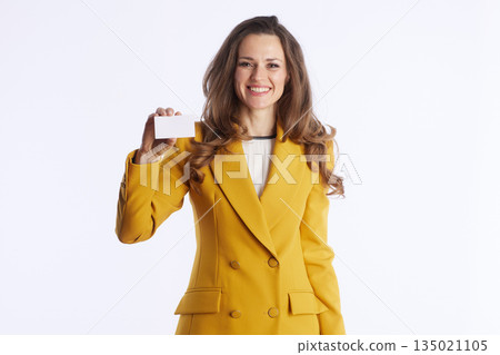 Smiling Manager Offering Blank Business Card 135021105