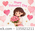 Illustration of a Valentine's Day girl holding a heart balloon 135021211