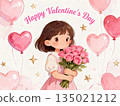 Illustration of a Valentine's Day girl holding a heart balloon 135021212