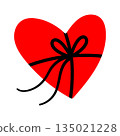 Red Heart with Ribbon Bow Vector Illustration. Perfect for Valentines Day designs, wedding graphics, greeting cards, gift packaging, stickers, posters, romantic branding, decorative elements. 135021228