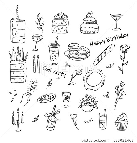 Set of Holiday party black doodles 135021465