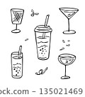 Set of black doodle glasses and drinks 135021469
