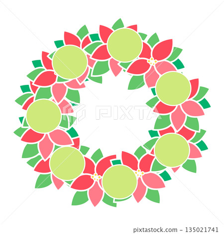 Colorful Floral Wreath Circle Flat Botanical Vector Illustration 135021741