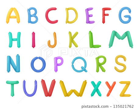 Balloon letters. Helium air balloons alphabet. Colorful bubbles letter for birthday, anniversary, party, festival decoration. Children elements sapid vector design Balloon letters. Helium air balloons alphabet. Colorful bubbles letter for birthday, anniversary, party, festival decoration. Children elements sapid vector design 135021762
