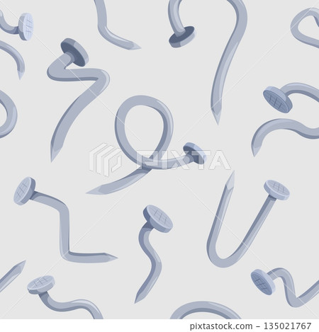 Steel nails seamless pattern. Curved nail, iron bent hobnails for repair and construction. Fabric textile wrapping paper print design, sapid vector background Steel nails seamless pattern. Curved nail, iron bent hobnails for repair and construction. Fabric textile wrapping paper print design, sapid vector background 135021767