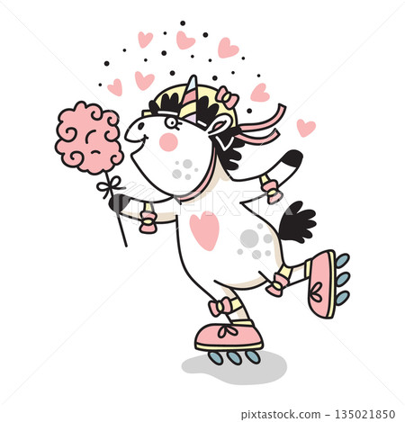 Funny unicorn with a cotton candy colored vector illustration Funny unicorn with a cotton candy colored vector illustration 135021850