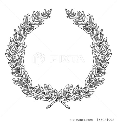 Hand drawn wreath of laurel leaves vector cut out illustration 135021998
