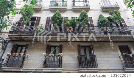 Gothic quarter of Barcelona - balcony with plants 135022054