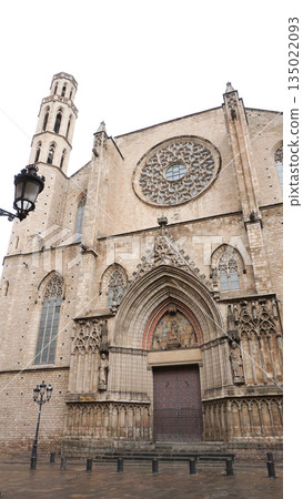 Detailed facade of the barcelona cathedral, made on stone in gothic architectural style Detailed facade of the barcelona cathedral, made on stone in gothic architectural style 135022093