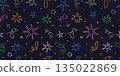 Seamless pattern with colorful doodle stars, confetti and abstract lines. Playful hand drawn designs for celebration events. Trendy vector illustration on dark background, sketch style 135022869