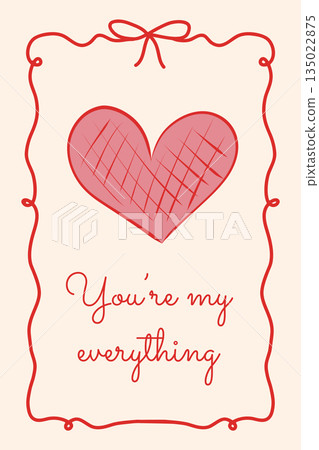 Vintage greeting card in coquette style. Hand drawn whimsical frame with heart and lettering. Template for poster, banner, wedding invitation, Valentines day. Vector illustration Vintage greeting card in coquette style. Hand drawn whimsical frame with heart and lettering. Template for poster, banner, wedding invitation, Valentines day. Vector illustration 135022875