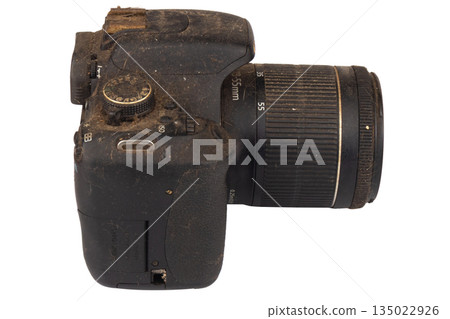dust dirt camera old isolated on white background dust dirt camera old isolated on white background 135022926