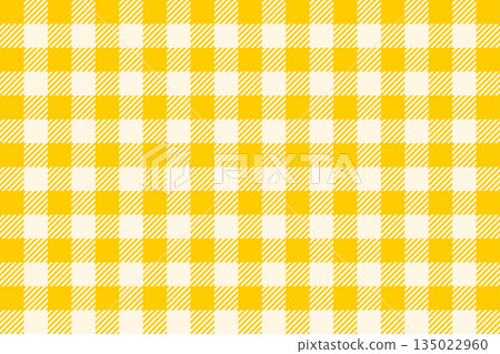 Cute yellow checkered gingham or vichy pattern. Autumn fabric print for tablecloth, picnic blanket, basket napkin, towel or handkerchief. Cotton, linen or flannel design. Vector flat illustration 135022960