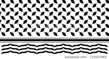 Classical Keffiyeh pattern. Traditional Palestinian headgear print. Geometric fabric texture. Middle East cloth design. Banner in oriental style. Vector graphic illustration 135022969