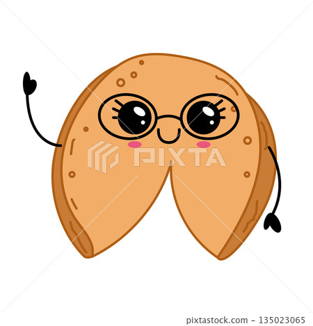 Cute happy fortune cookie character with glasses illustration Cute happy fortune cookie character with glasses illustration 135023065