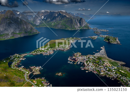 Spectacular Viewing Point Reinebringen Over Coastal Landscape At Reine And Hamnoy On Lofoten Islands In Norway 135023150