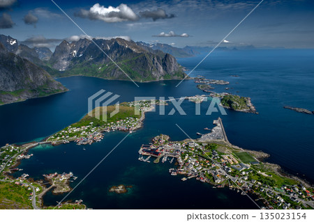 Spectacular Viewing Point Reinebringen Over Coastal Landscape At Reine And Hamnoy On Lofoten Islands In Norway Spectacular Viewing Point Reinebringen Over Coastal Landscape At Reine And Hamnoy On Lofoten Islands In Norway 135023154