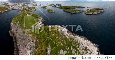 Famous Football Ground In Henningsvaer City On Lofoten Islands In Norway Famous Football Ground In Henningsvaer City On Lofoten Islands In Norway 135023166