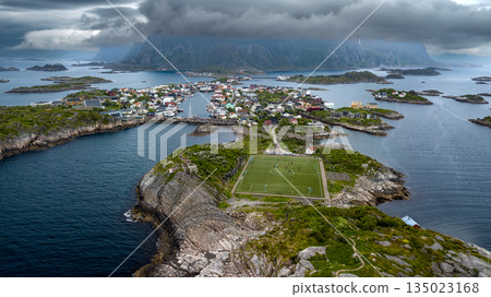 Famous Football Ground In Henningsvaer City On Lofoten Islands In Norway Famous Football Ground In Henningsvaer City On Lofoten Islands In Norway 135023168