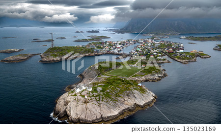 Famous Football Ground In Henningsvaer City On Lofoten Islands In Norway Famous Football Ground In Henningsvaer City On Lofoten Islands In Norway 135023169