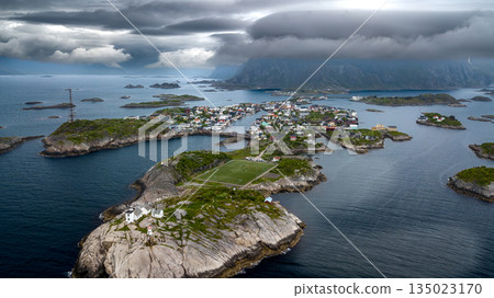Famous Football Ground In Henningsvaer City On Lofoten Islands In Norway Famous Football Ground In Henningsvaer City On Lofoten Islands In Norway 135023170