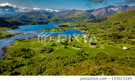 Aerial View Of Coastal Landscape Near Leknes And Mortsunt On Lofoten Islands In Norway 135023184