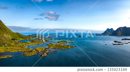 Aerial View Of Coastal Landscape Near Leknes And Mortsunt On Lofoten Islands In Norway 135023189