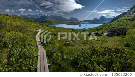 Kvalvika Beach Trail With View Over Torsfjorden Near Fredvang On Lofoten Islands In Norway 135023200