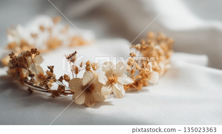 Dried flower crown on soft surface Dried flower crown on soft surface 135023363