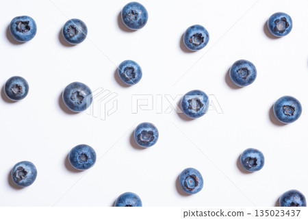 Blueberries on a white background, top view 135023437