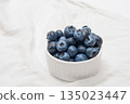 A bowl of ripe blueberries on a white background. 135023447