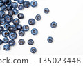 Ripe blueberries on a white background. Top view 135023448