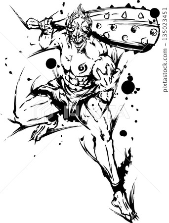 妖魔鬼怪水墨畫插畫 妖魔鬼怪水墨畫插畫 135023451