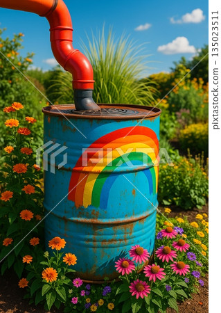 Rain Barrel With Rainbow Painted 191025 135023511