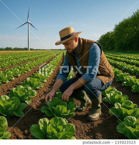 Farmer With Lettuce In Field 191025 135023523