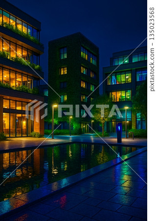 Rainy Night Modern Buildings Reflections 191025 135023568