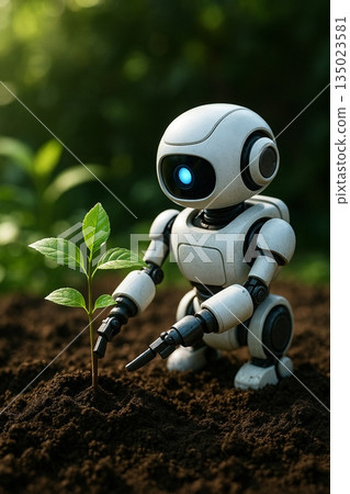 Robot With Plant Sustainability Symbol 191025 135023581