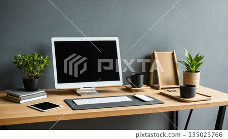 Eco Workstation With Plants And Laptop 171025 135023766