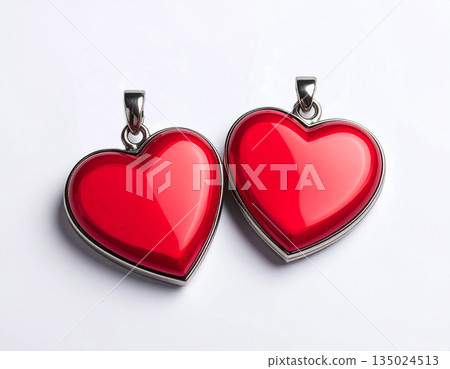 Romantic branding. Metal heart-shaped keychain on white background. 135024513