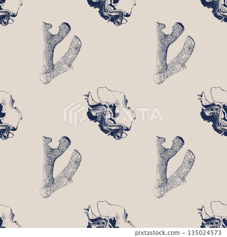 Vector underwater seamless pattern of seashells and corals Isolated on beige background. For interior design, prints, fabric or background. 135024573